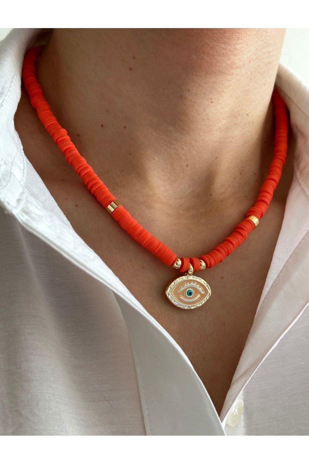 Göz Turuncu Fimo Kolye | Summer Necklace