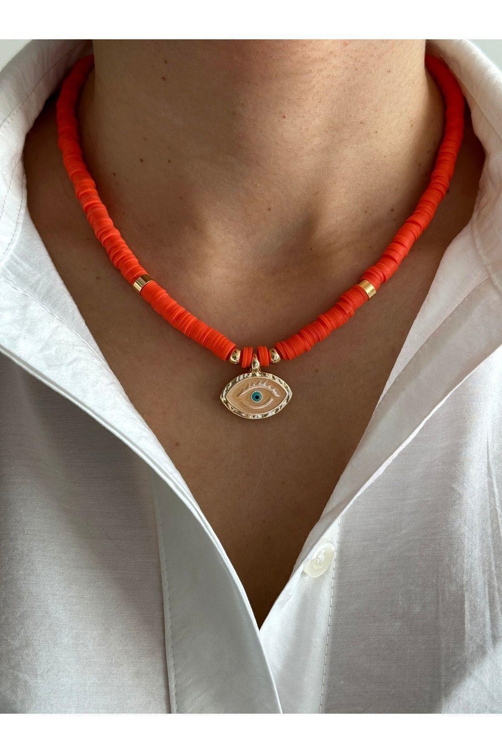 Göz Turuncu Fimo Kolye | Summer Necklace