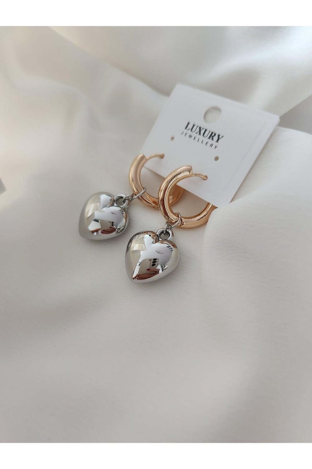 Gümüş ve Rosegold Renkli Kalpli Ithal Vip Küpe