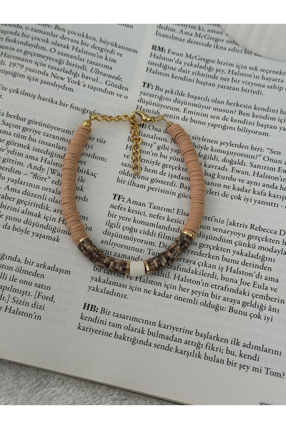 Krem Kahve Gold Detaylı Fimo Bileklik