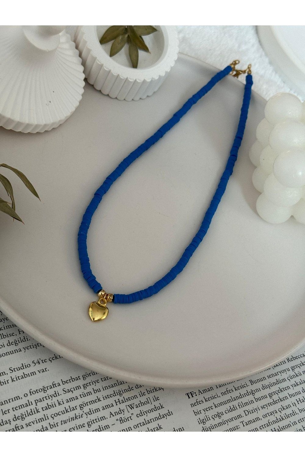 Mini Kalpli Mavi Fimo Kolye
