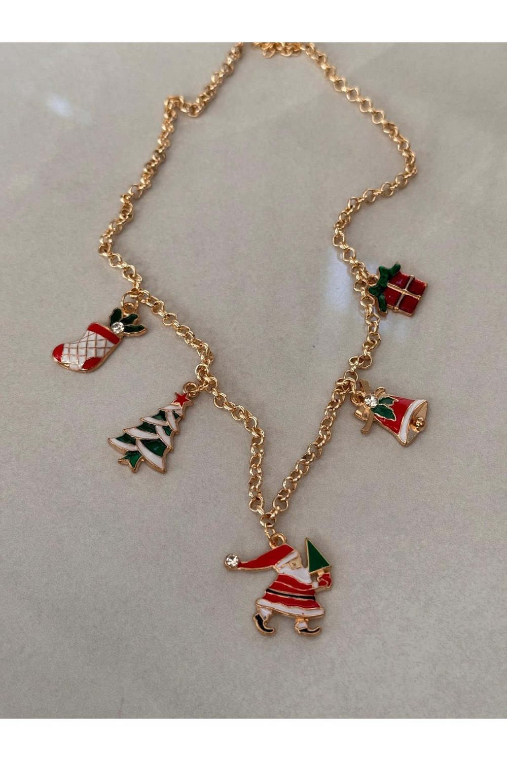 Özel Tasarım 5 Figürlü 14k Altın Kaplama Renk Atmaz Yılbaşı Kolye | Christmas Necklace