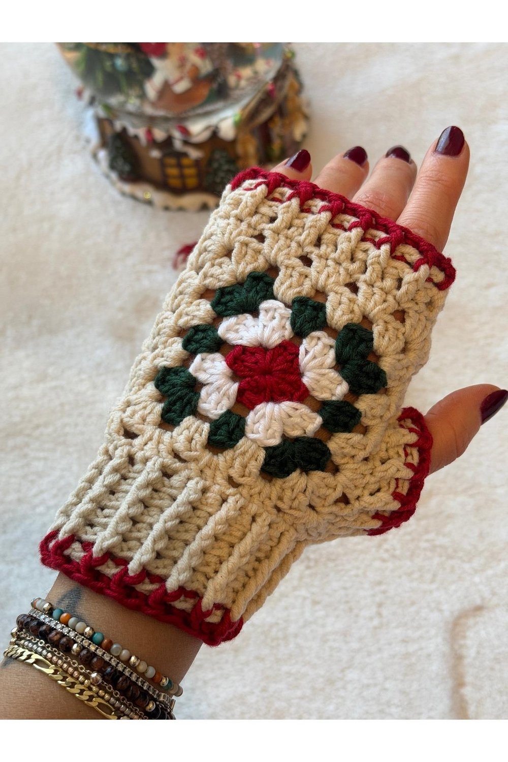 Parmaksız Motifli Eldiven | Örgü Eldiven | Pamuklu İp Eldiven | Desenli Eldiven | #handmade