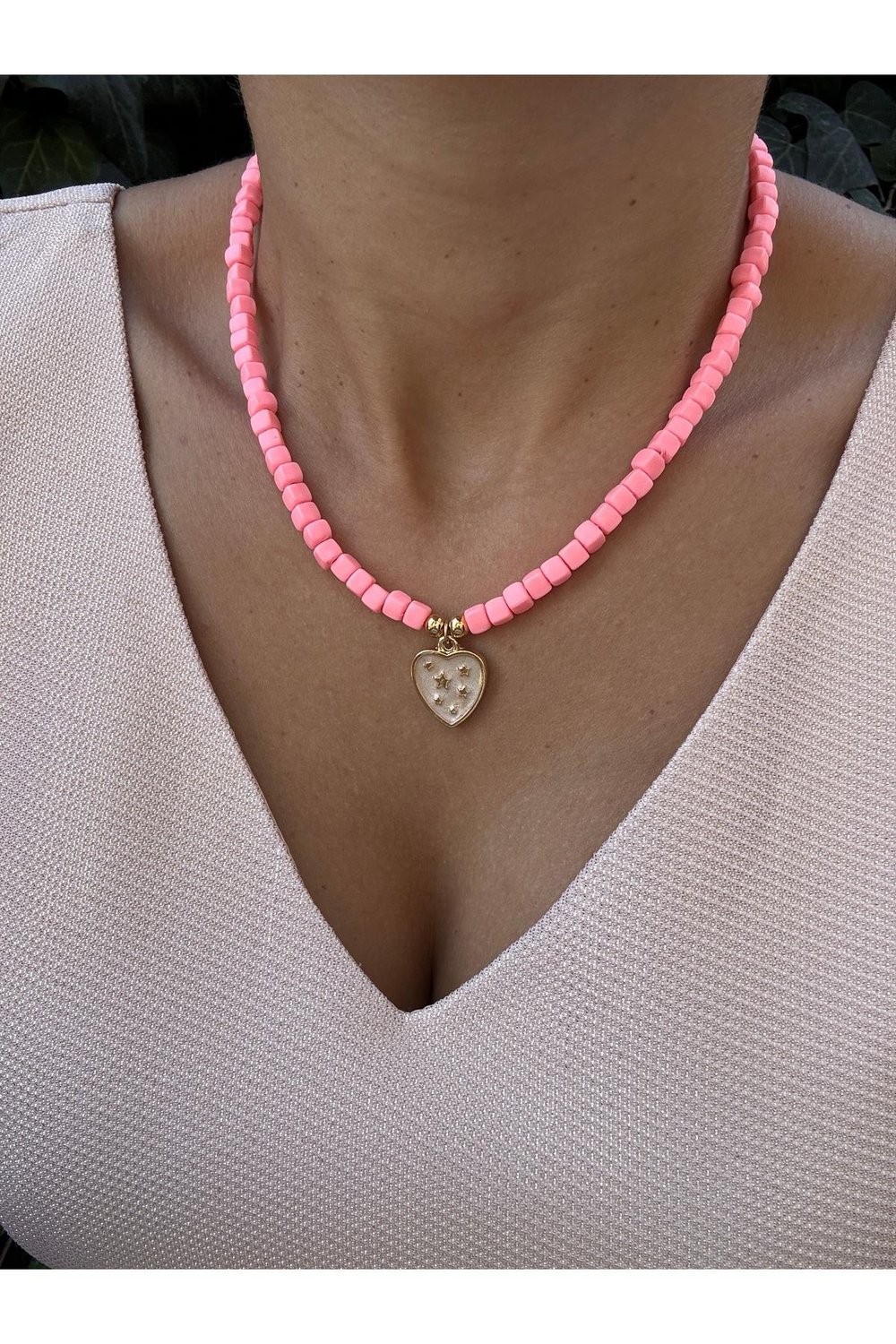 Pembe Fimo Boncuklu Kalpli Kolye | #summer Necklace