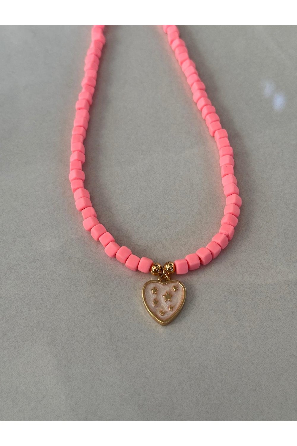 Pembe Fimo Boncuklu Kalpli Kolye | #summer Necklace