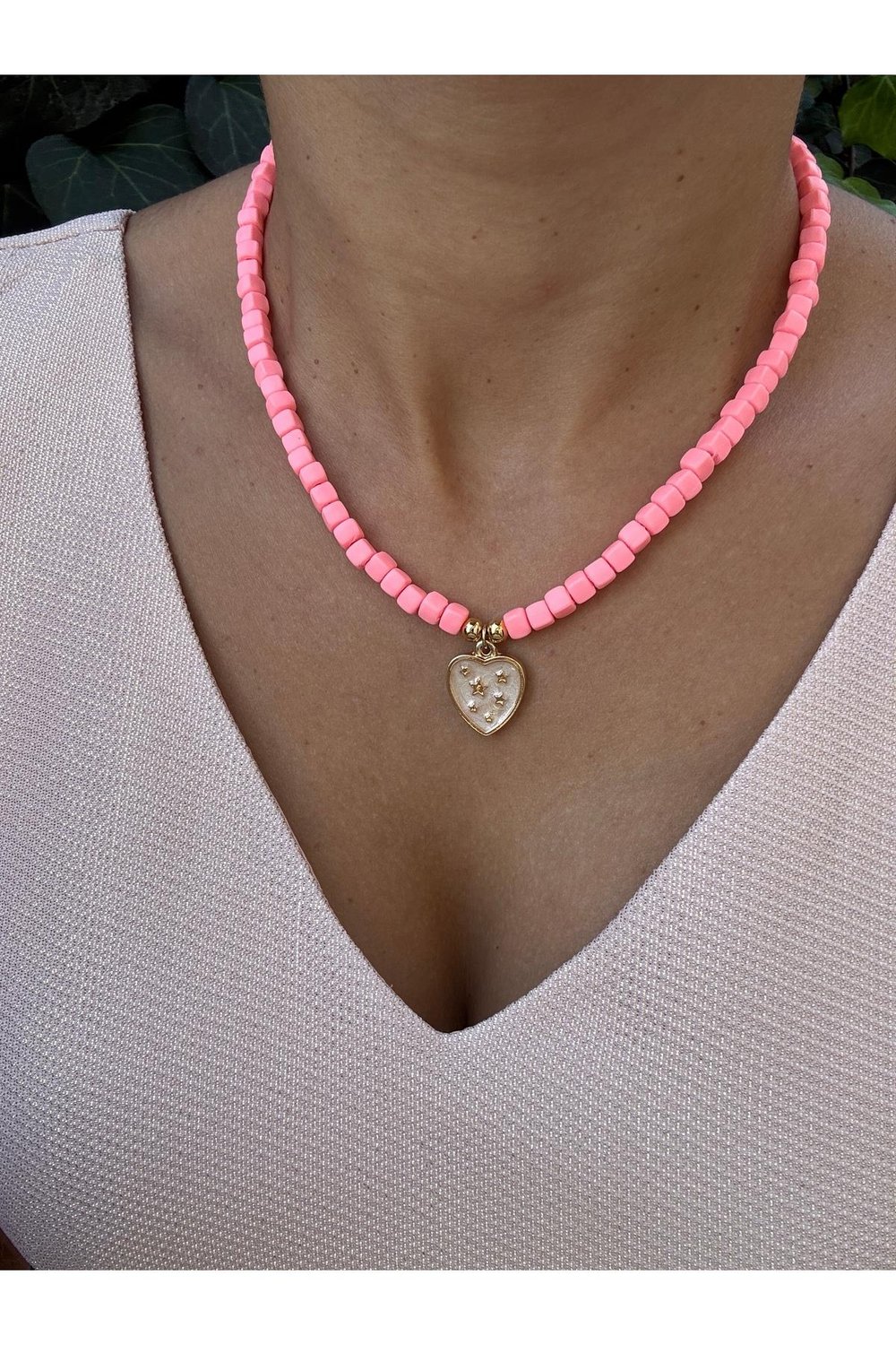 Pembe Fimo Boncuklu Kalpli Kolye | #summer Necklace