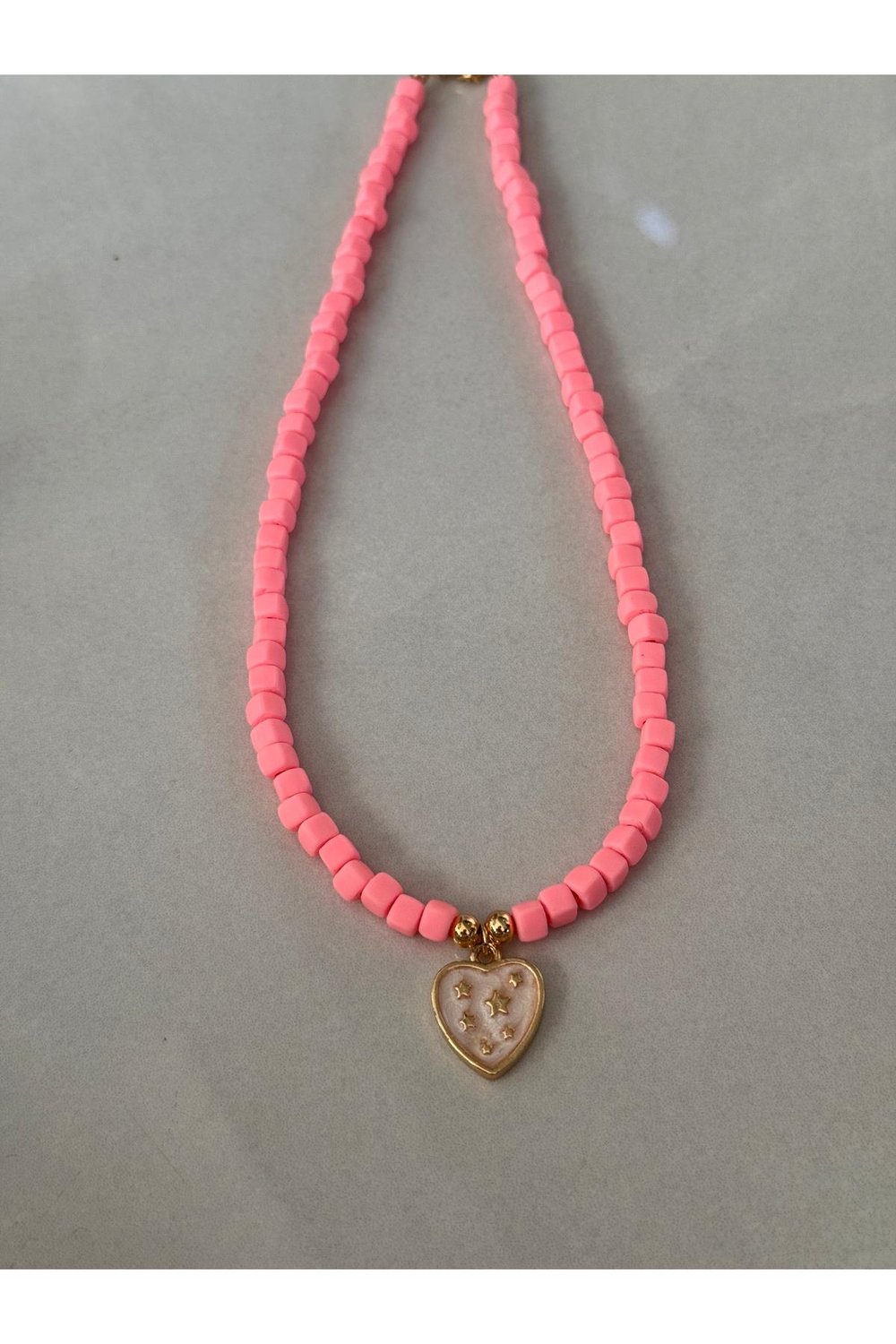 Pembe Fimo Boncuklu Kalpli Kolye | #summer Necklace