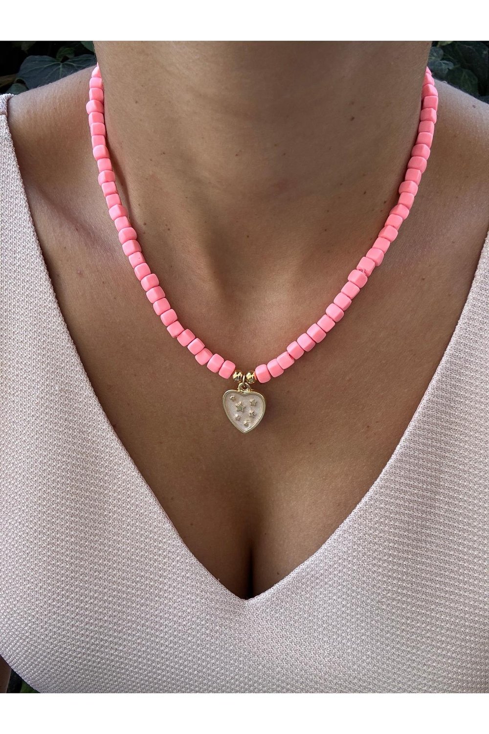 Pembe Fimo Boncuklu Kalpli Kolye | #summer Necklace