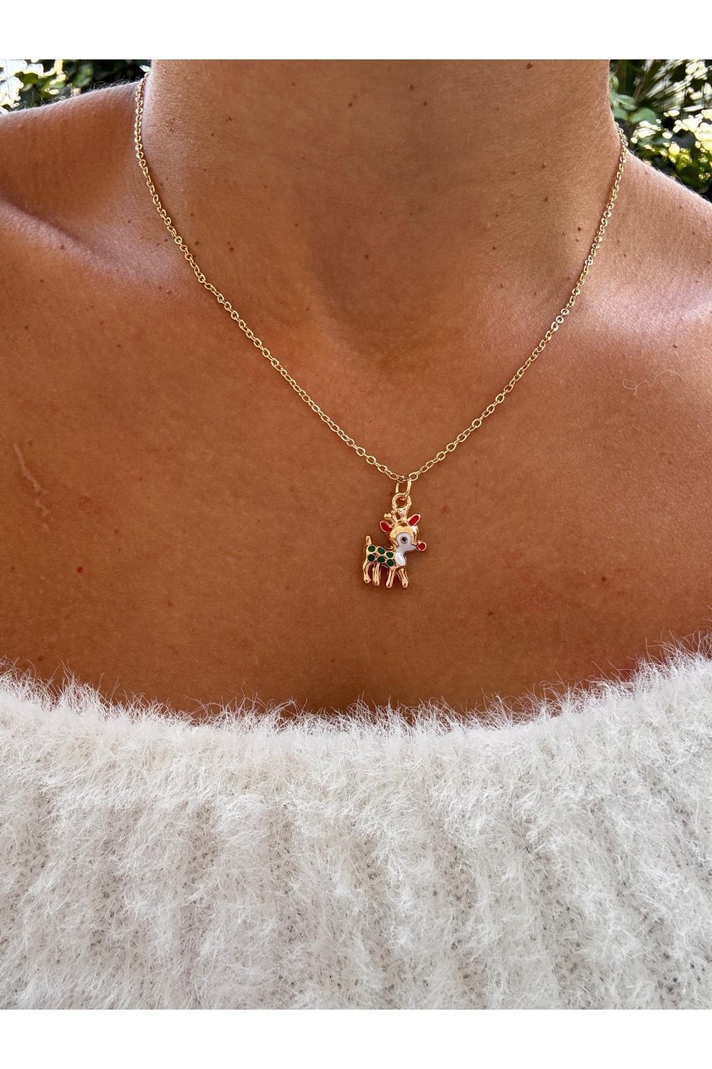 Ren Geyiği Figürlü Zarif Charm Kolye | 14k Altın Kaplama Christmas Kolye | Festival Kolyesi