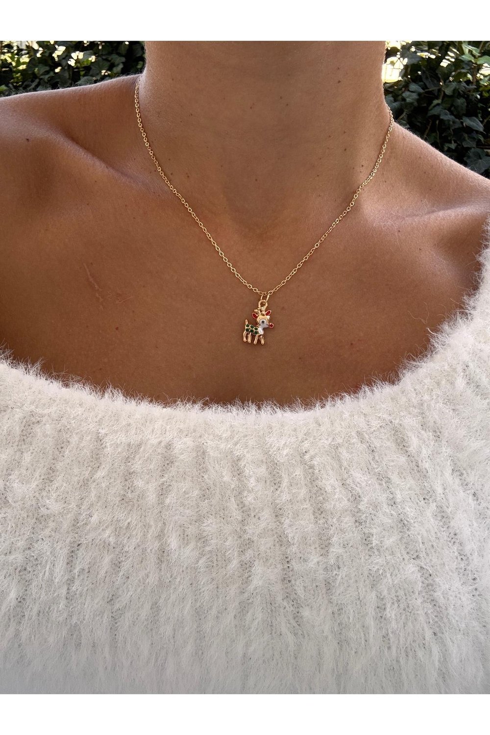 Ren Geyiği Figürlü Zarif Charm Kolye | 14k Altın Kaplama Christmas Kolye | Festival Kolyesi