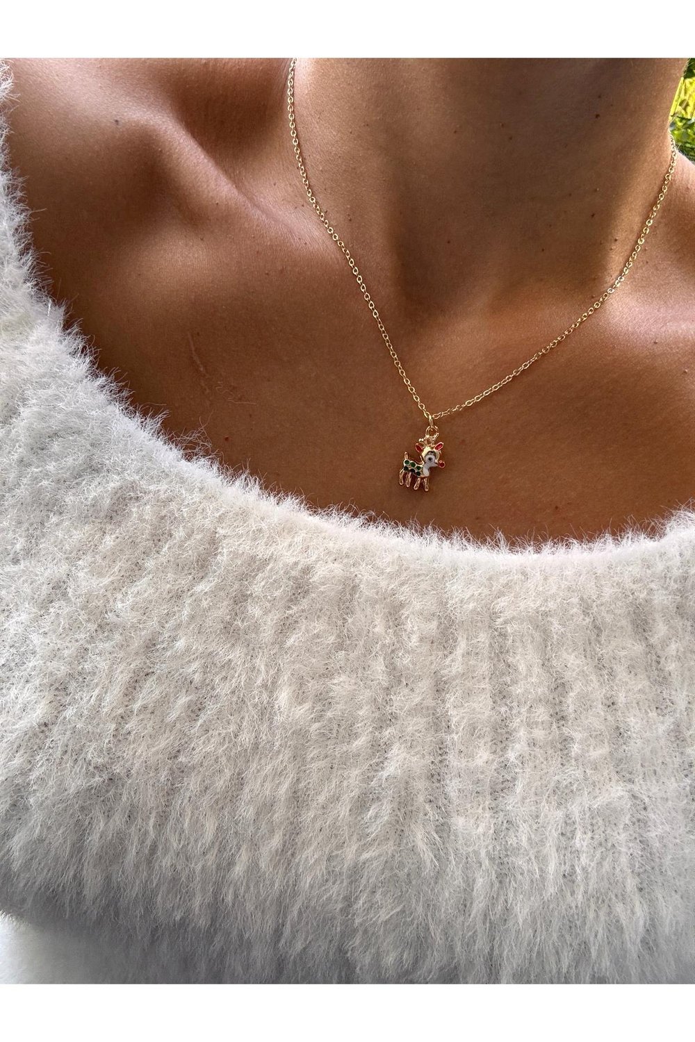 Ren Geyiği Figürlü Zarif Charm Kolye | 14k Altın Kaplama Christmas Kolye | Festival Kolyesi
