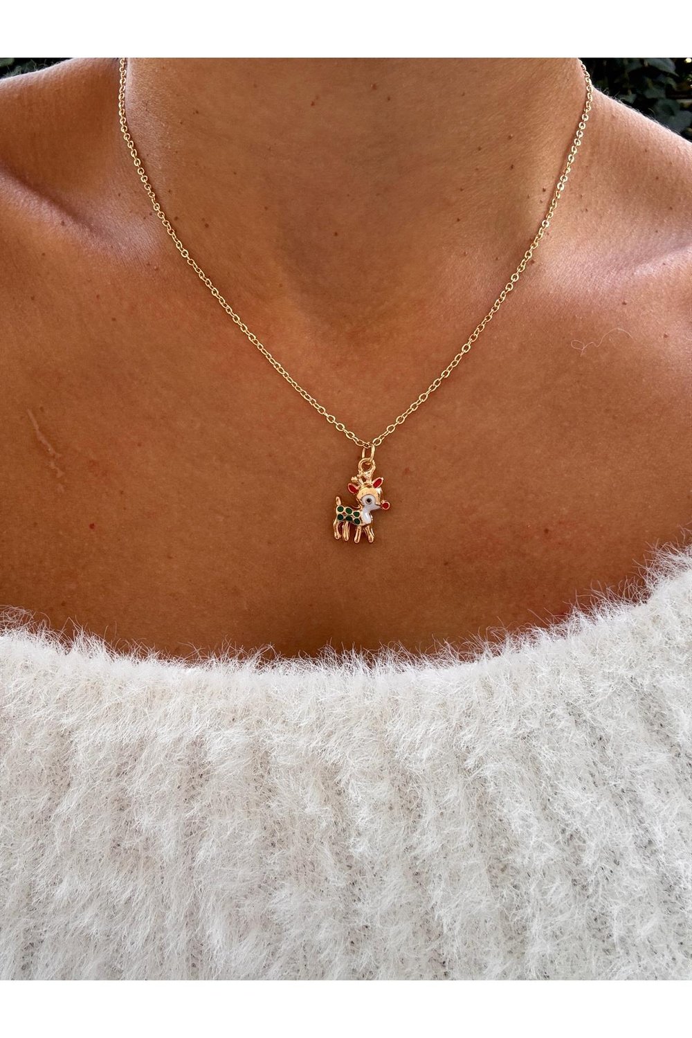 Ren Geyiği Figürlü Zarif Charm Kolye | 14k Altın Kaplama Christmas Kolye | Festival Kolyesi