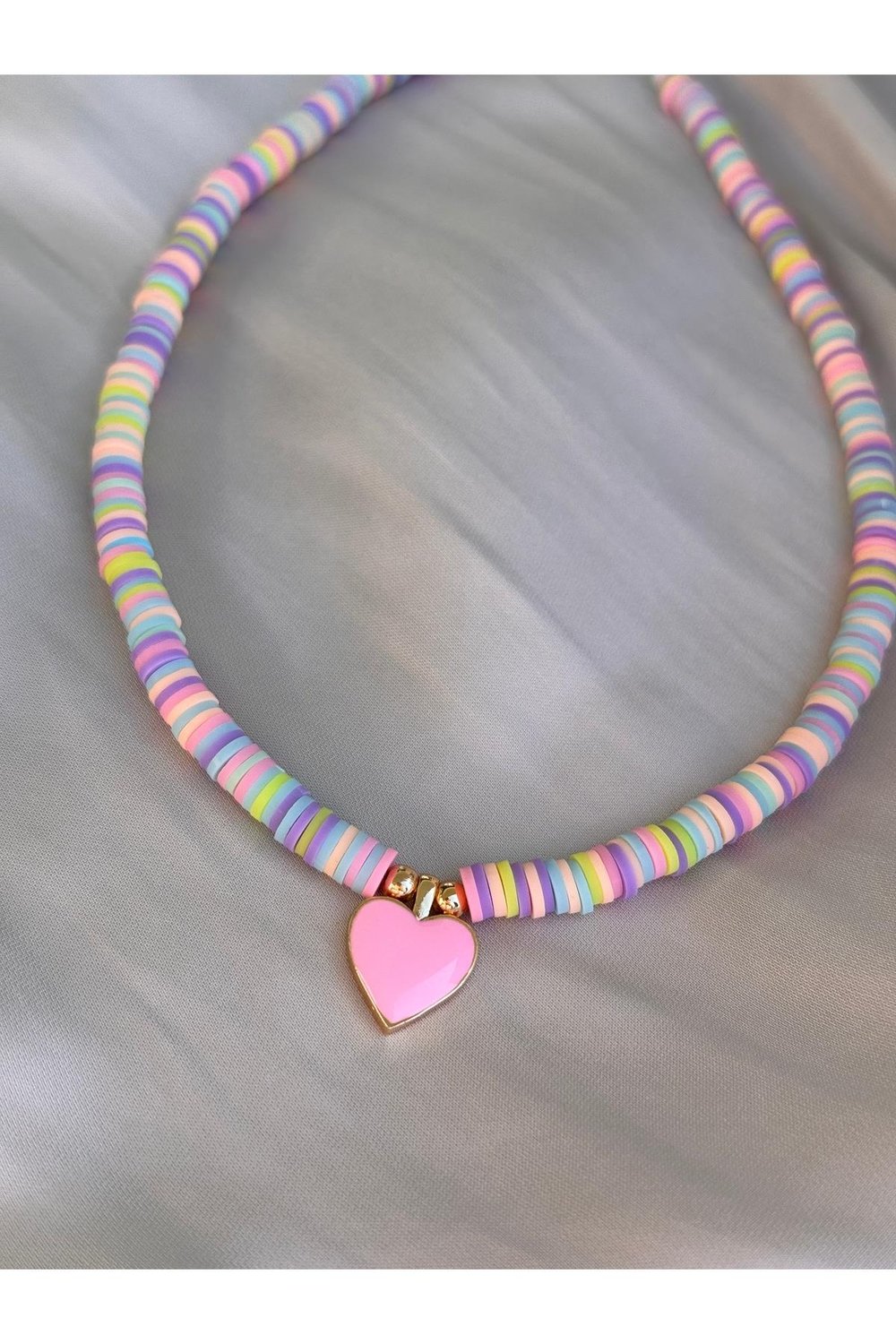 Renkli Kalpli Çocuk Kolye | Pembe Kalpli Kız Çocuk Kolye | Çocuk Takısı | 35 cm