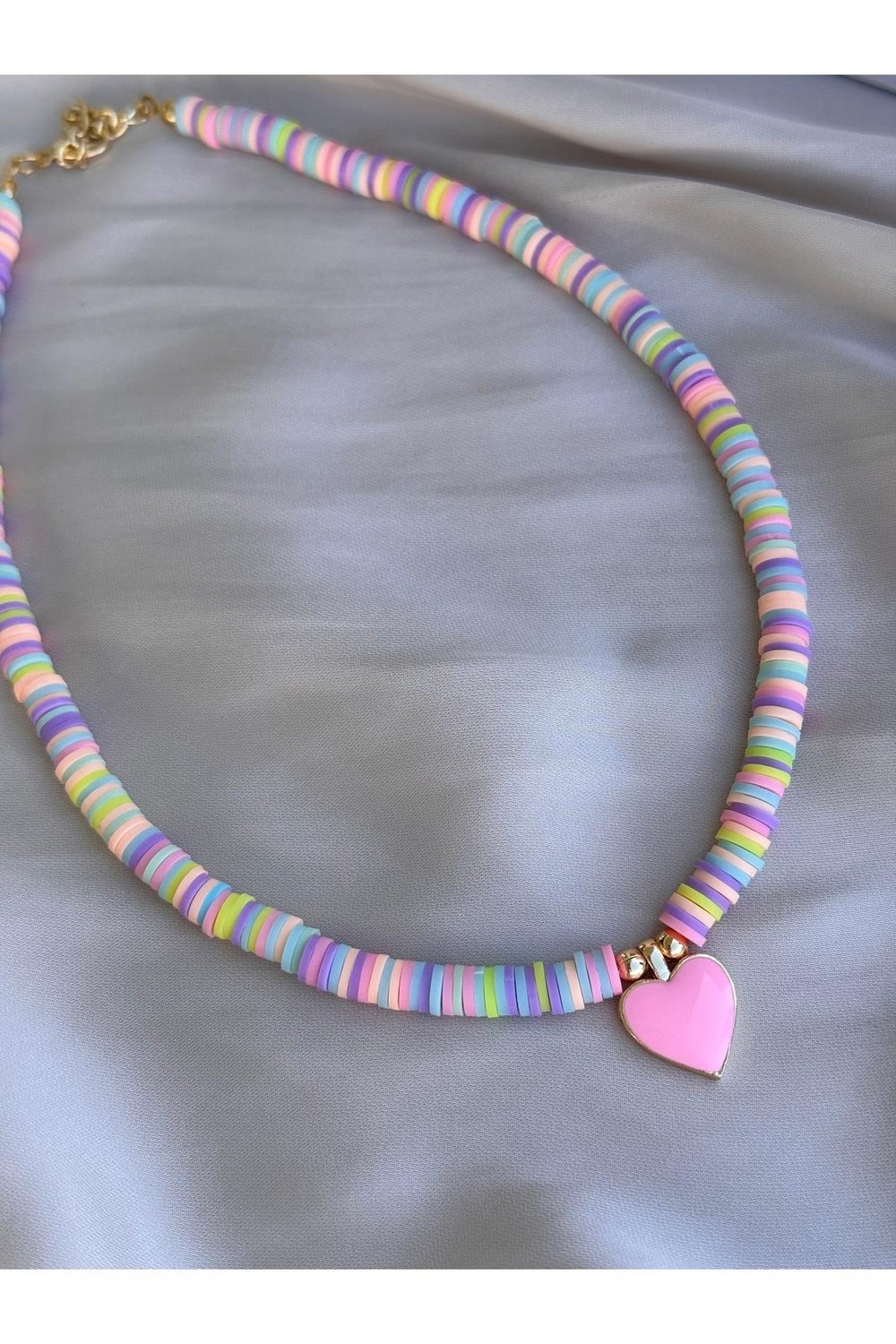 Renkli Kalpli Çocuk Kolye | Pembe Kalpli Kız Çocuk Kolye | Çocuk Takısı | 35 cm