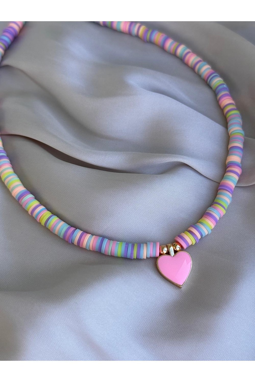 Renkli Kalpli Çocuk Kolye | Pembe Kalpli Kız Çocuk Kolye | Çocuk Takısı | 35 cm