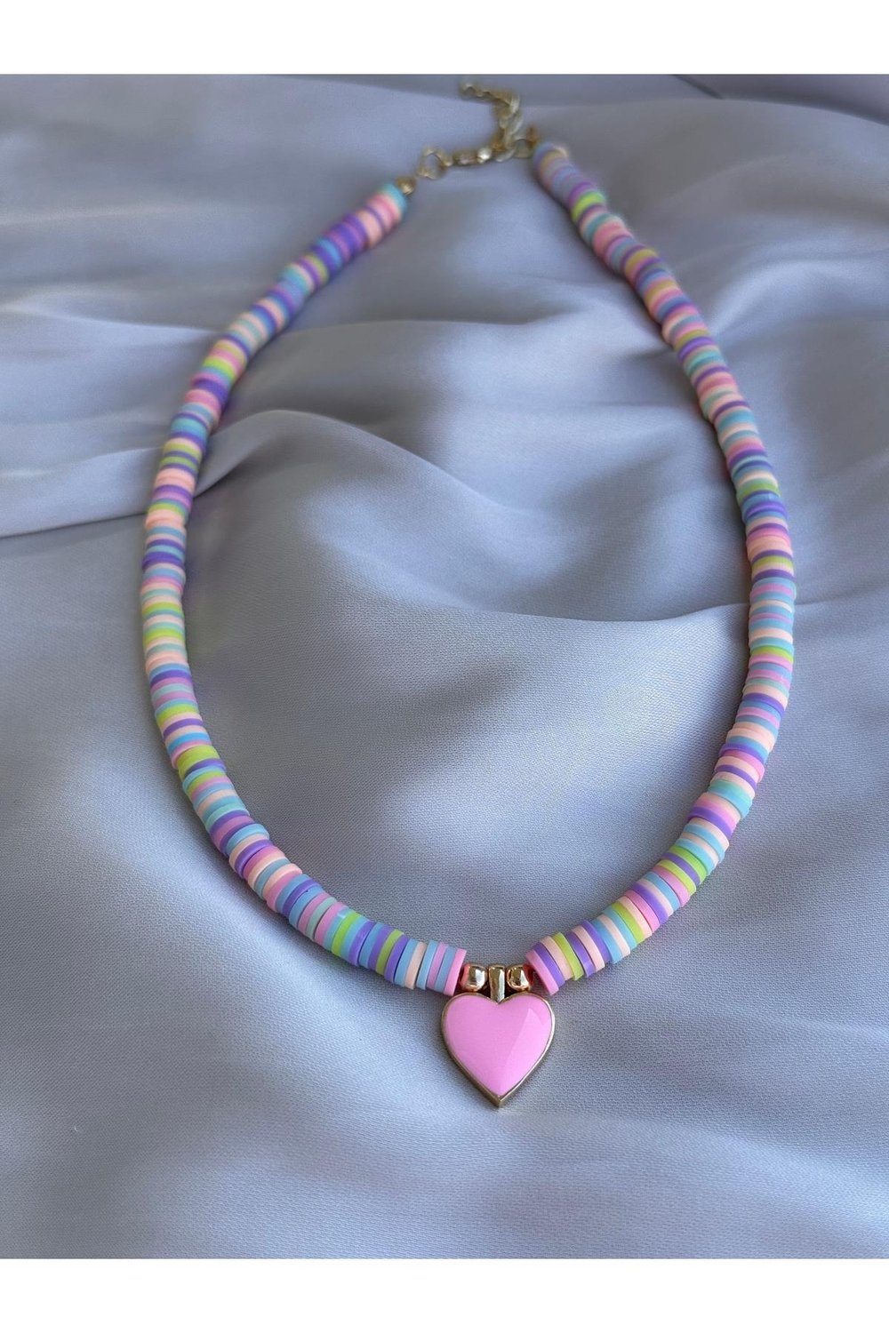 Renkli Kalpli Çocuk Kolye | Pembe Kalpli Kız Çocuk Kolye | Çocuk Takısı | 35 cm