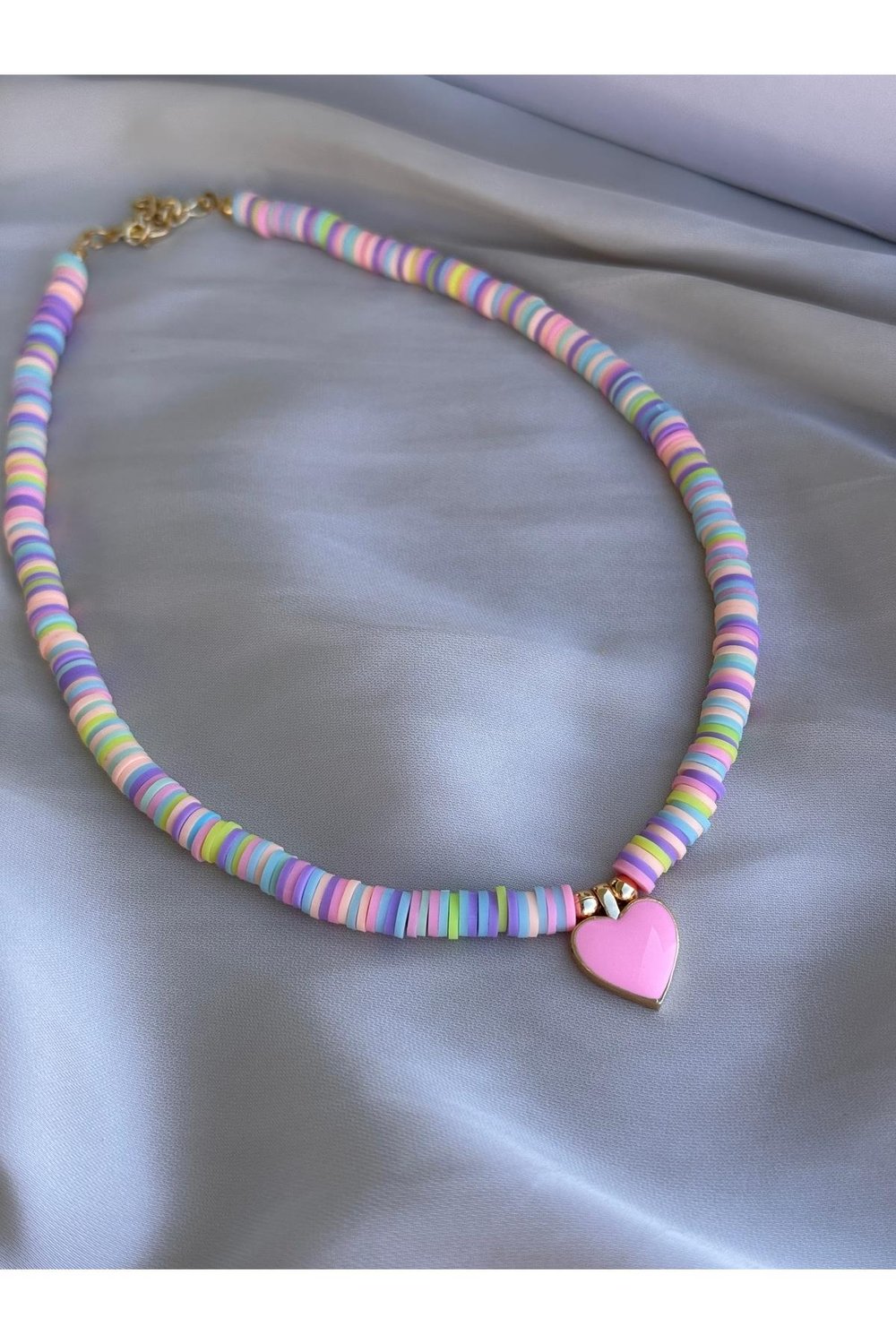 Renkli Kalpli Çocuk Kolye | Pembe Kalpli Kız Çocuk Kolye | Çocuk Takısı | 35 cm