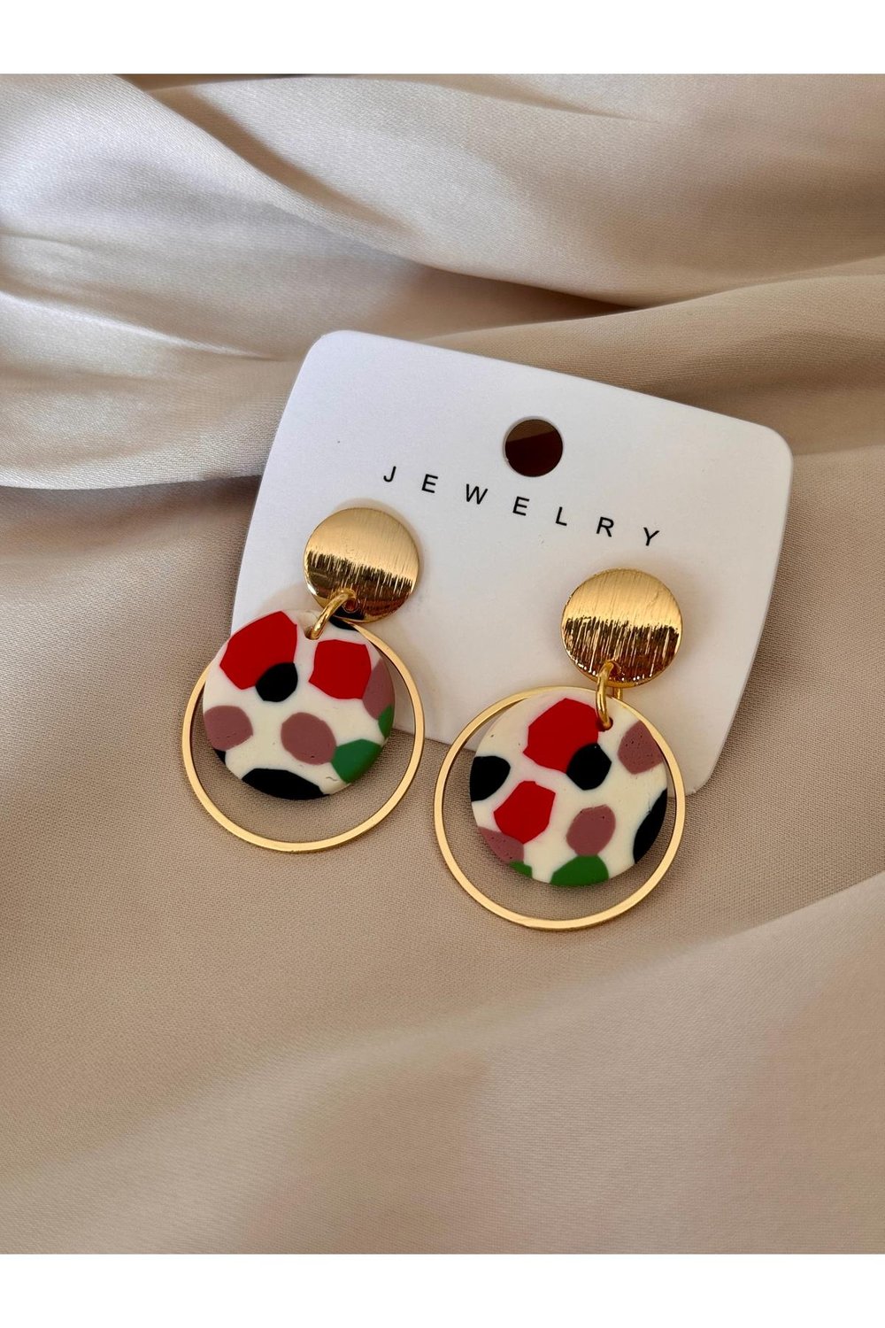 Renkli Polimer Kil Küpe | Gold Detaylı Sallantılı Renkli Küpe