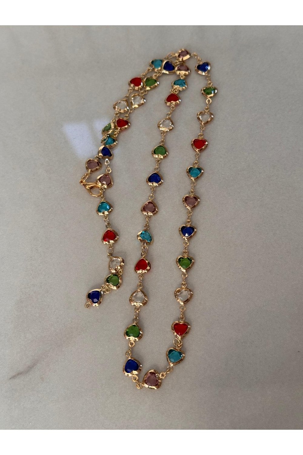 Renkli Zirkon Taşlı Kalp Y Kolye | 14k Altın Kaplama Gold Y Kolye | 60 cm