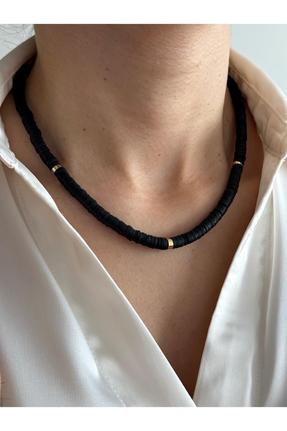 Siyah Fimo Kolye | Gold Detaylı Fimo Kolye