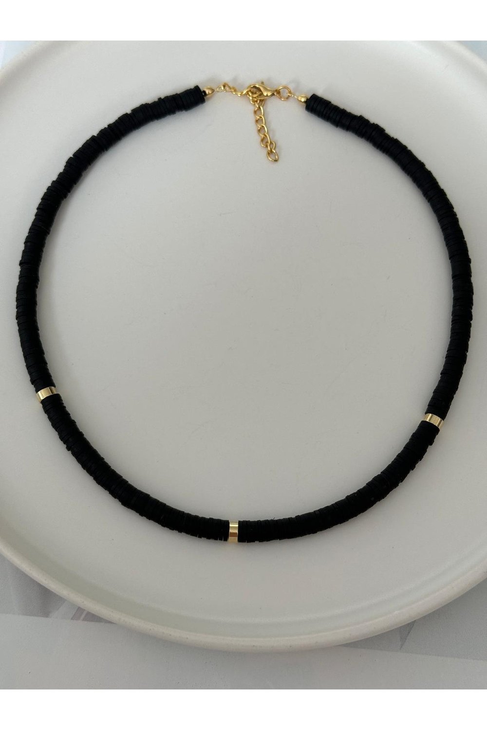 Siyah Fimo Kolye | Gold Detaylı Fimo Kolye