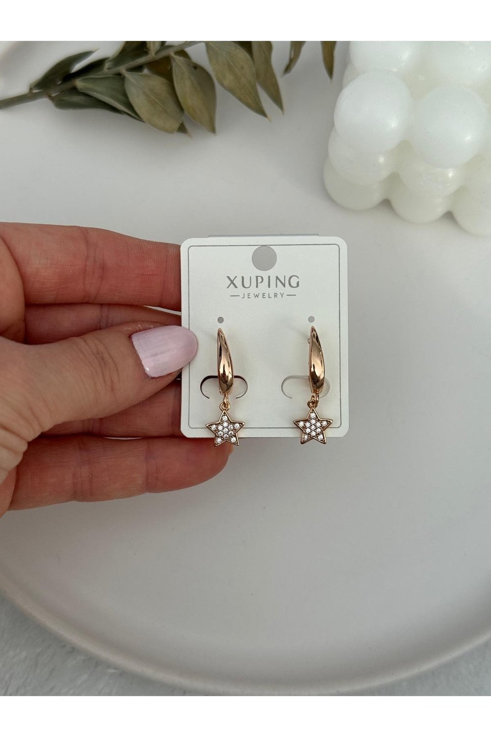 Xuping Model Mini Yıldızlı Rose - Gold Kaplama Küpe | İthal Küpe | Zirkon Taşalı Yıldız Küpe