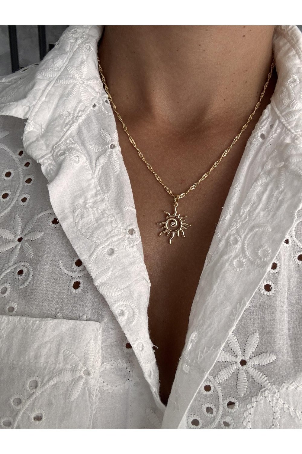 Zirkon Taşlı 14k Altın Kaplama Güneş Kolye | Zincir Kolye | Chain Necklace | Sun Figure Necklace