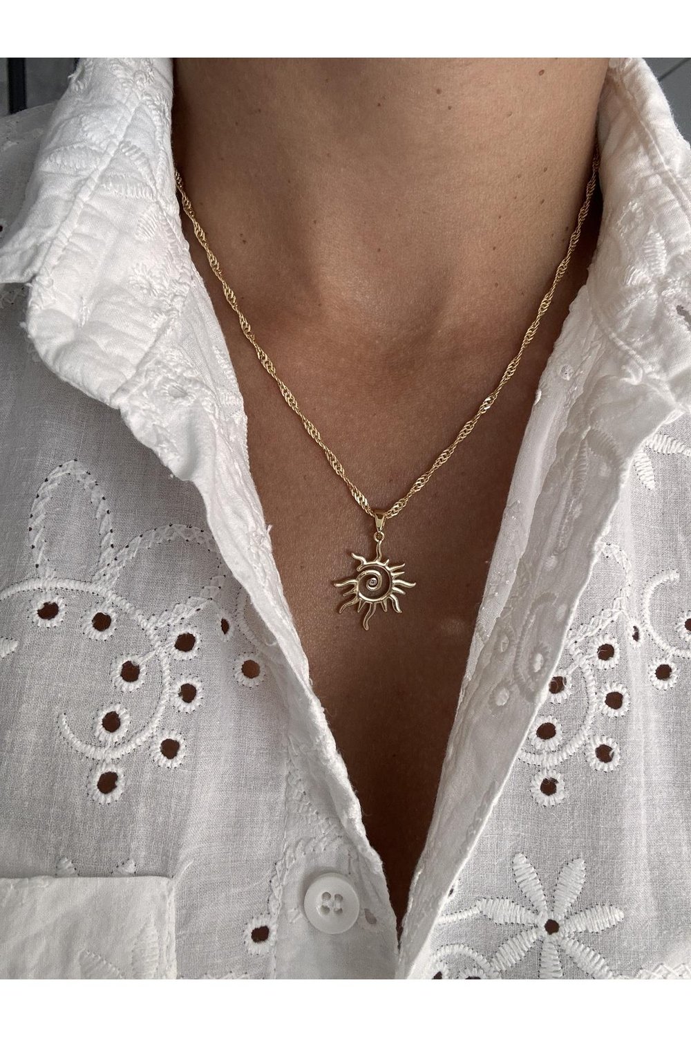 Zirkon Taşlı 14k Altın Kaplama Güneş Kolye | Zincir Kolye | Chain Necklace | Sun Figure Necklace