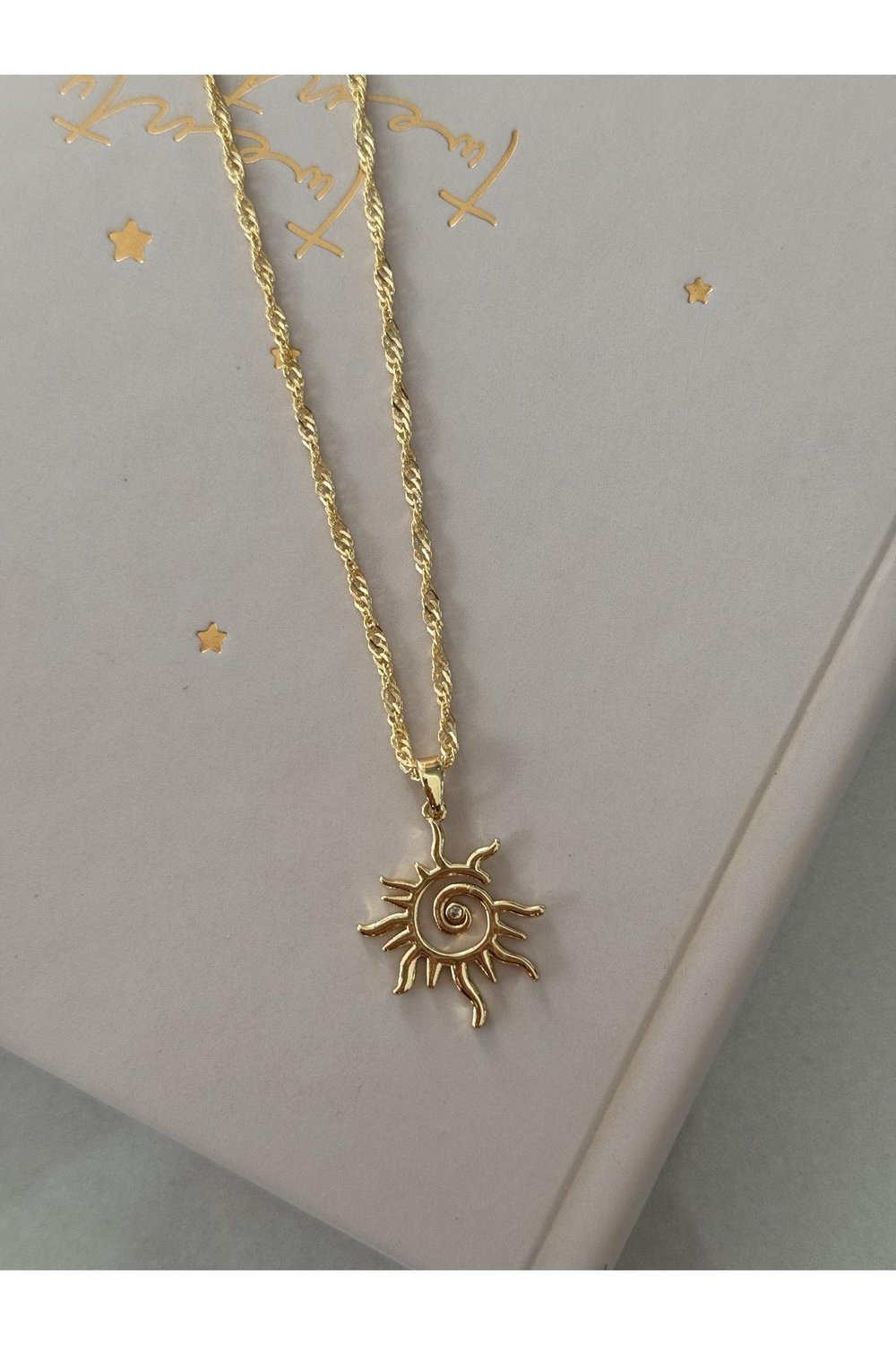 Zirkon Taşlı 14k Altın Kaplama Güneş Kolye | Zincir Kolye | Chain Necklace | Sun Figure Necklace