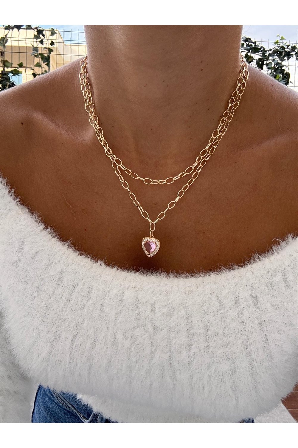 Zirkon Taşlı Pembe Kalp Kolye | Altın Kaplama Zincir Kolye |