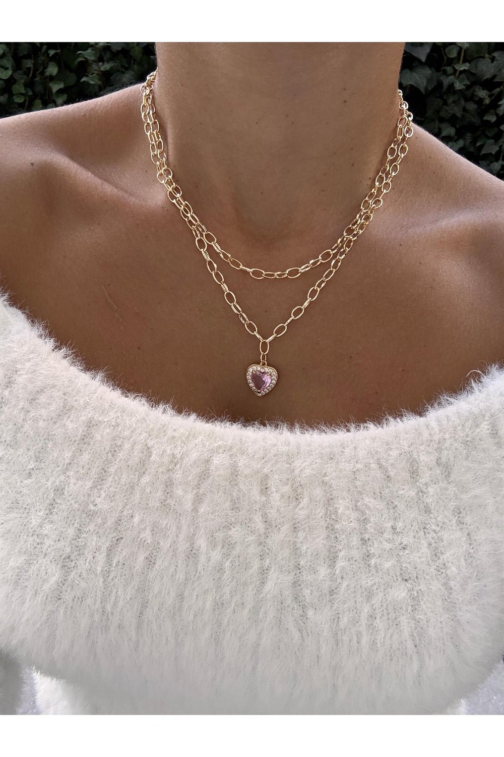 Zirkon Taşlı Pembe Kalp Kolye | Altın Kaplama Zincir Kolye |