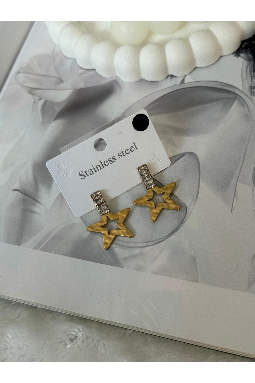 Zirkon Taşlı Yıldız Model Paslanmaz Çelik Küpe