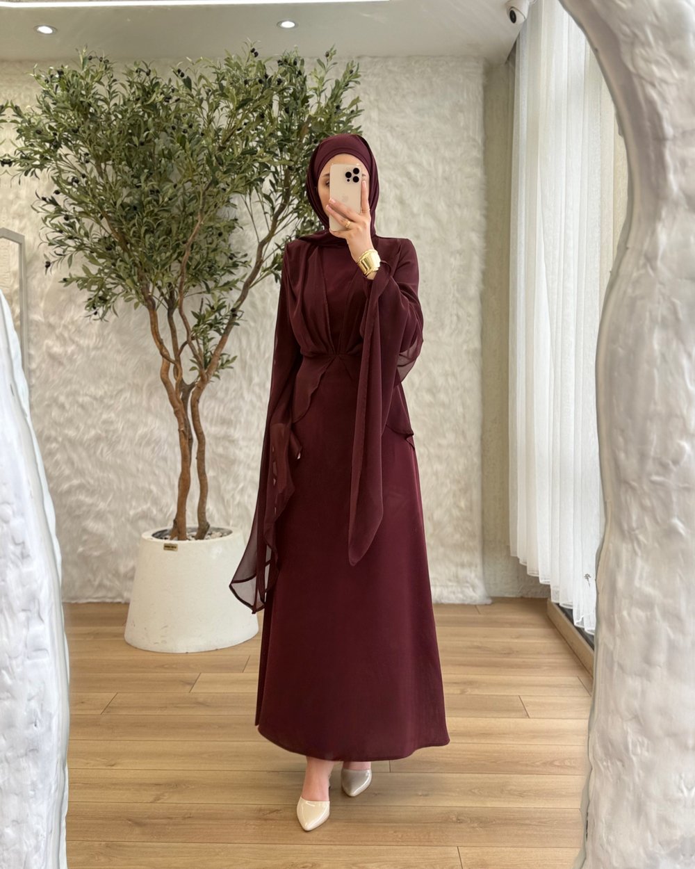 Butterfly şifon detaylı elbise
