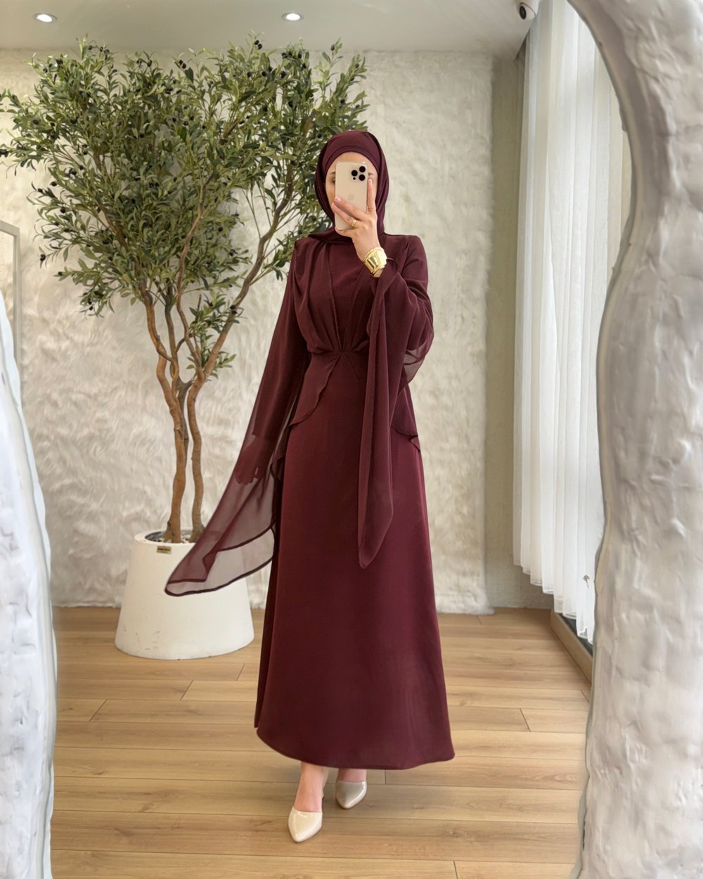 Butterfly şifon detaylı elbise