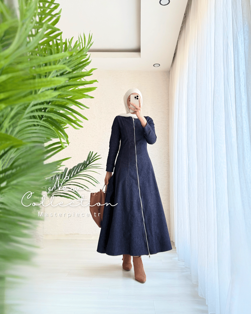 Fermuarlı Denim Elbise