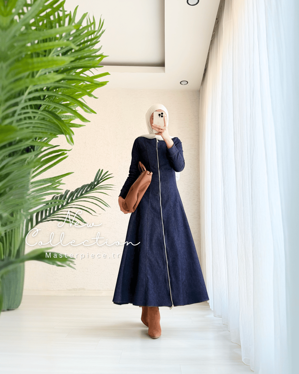 Fermuarlı Denim Elbise