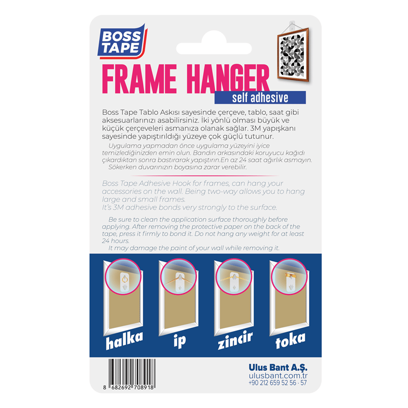 Boss Tape Askı Tablo-Çerçeve 30X60 Mm Tekli Bls. Bt-11013