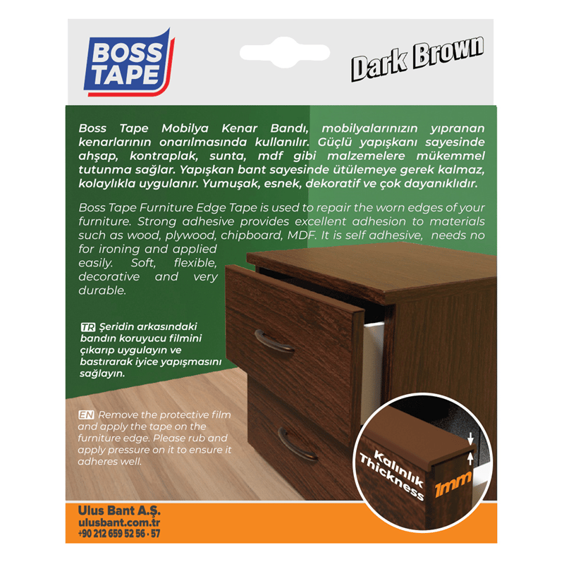 BOSS TAPE MOBİLYA KENAR BANDI 18 MM x 5M KOYU KAHVERENGİ BT-03030