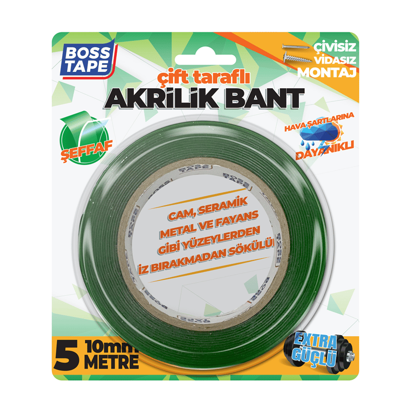 Boss Tape Montaj Bandı Çift Taraflı Akrilik 10 Mm X 5 Mt Blister Bt-01006