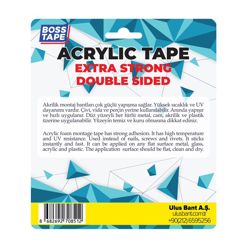 Boss Tape Montaj Bandı Çift Taraflı Akrilik 19 Mm X 5 Mt Blister Bt-01005