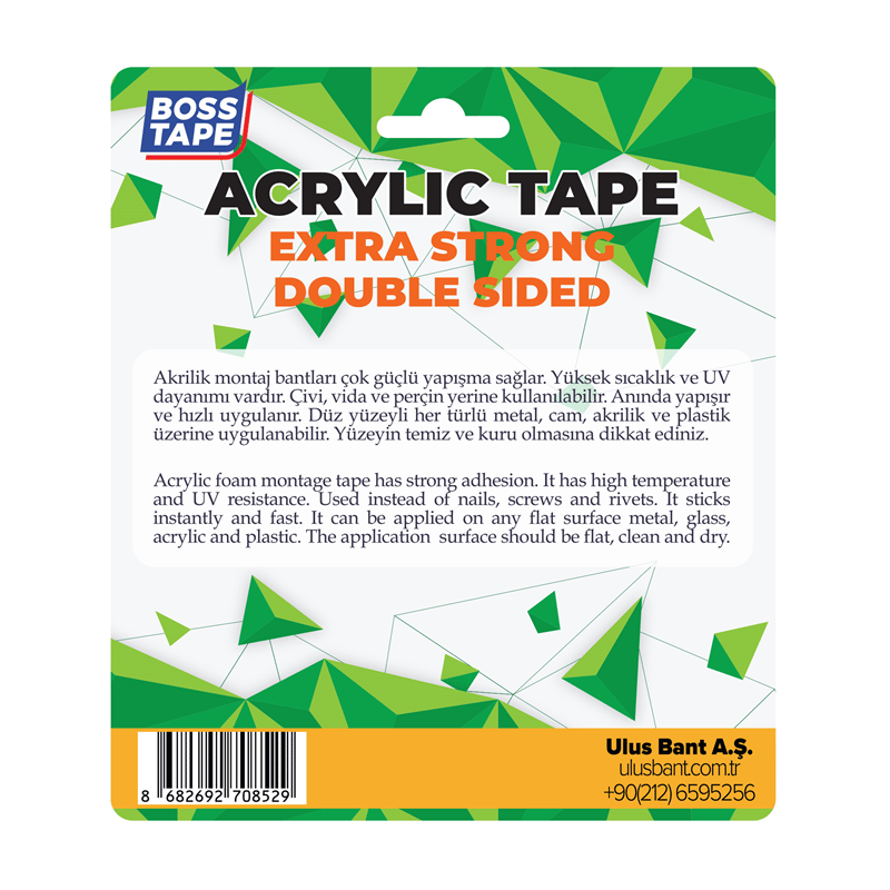 Boss Tape Montaj Bandı Çift Taraflı Akrilik 10 Mm X 5 Mt Blister Bt-01006