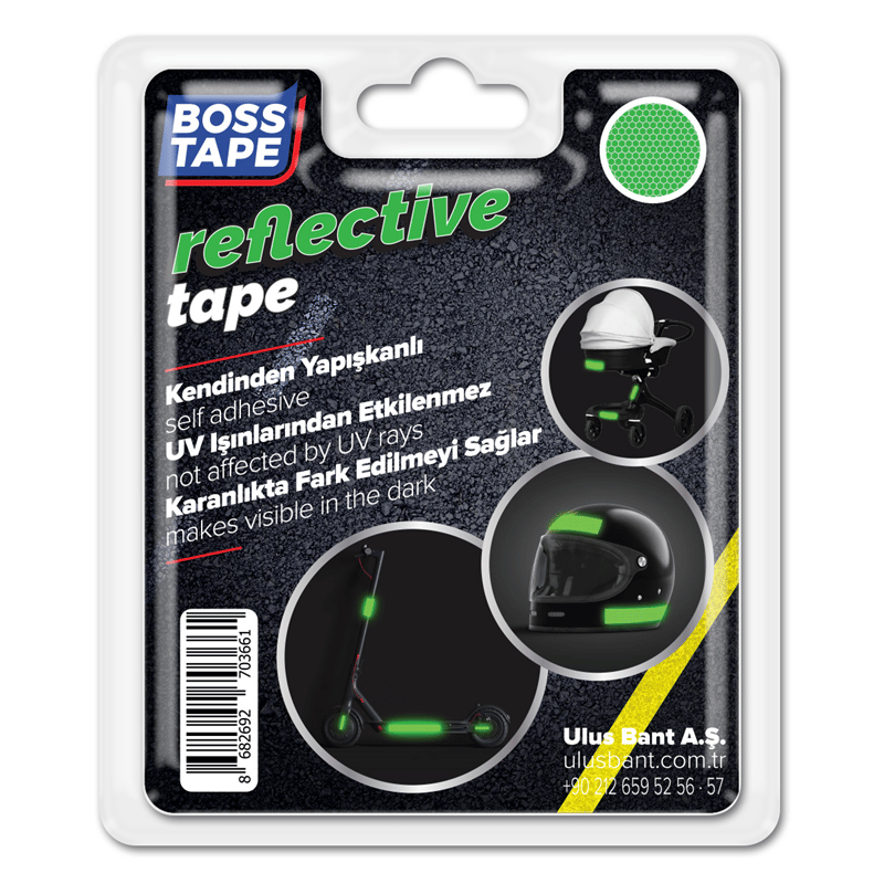 BOSS TAPE REKLEFTİF BANT 35 MM x 1.5M FOSFORLU YEŞİL BT-09005