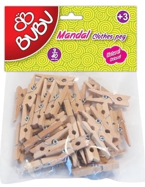 Bu-Bu 3 cm Natürel Ahşap Minyatür Mandal 40lı Paket
