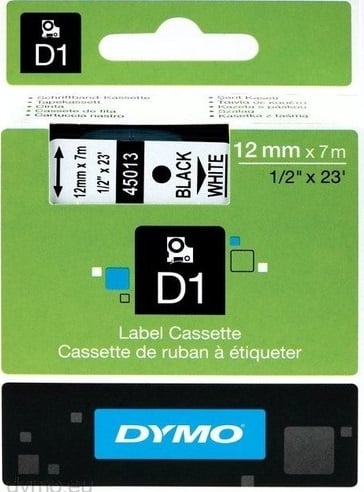 Dymo D1 Etiketleme Şeridi 12mm x 7m (Siyah/Beyaz)