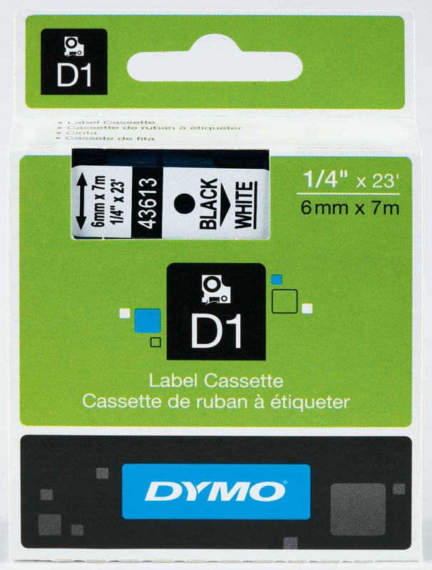DYMO ŞERİT D1 6MM x 7MT BEYAZ/SİYAH 720780 43613