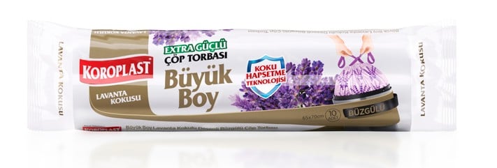 KOROPLAST ÇÖP TORBASI BÜYÜK 65x70 BÜZGÜLÜ EKSTRA GÜÇLÜ LAVANTA KOKULU 10 LU ST01600159