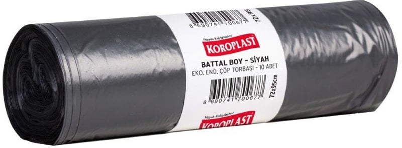 KOROPLAST ÇÖP TORBASI EKO END.SİYAH BATTAL 72x95 300 GR 10 LU 46 MİC. ST01500481
