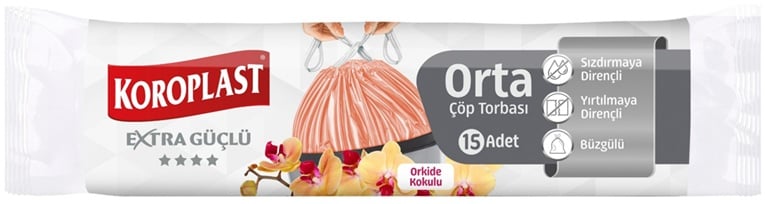 KOROPLAST ÇÖP TORBASI ORTA 55x60 BÜZGÜLÜ ORKİDE KOKULU 15 Lİ ST01600247