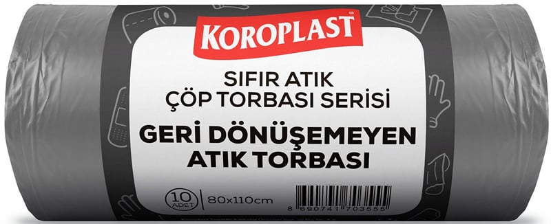 KOROPLAST ÇÖP TORBASI SIFIR ATIK GERİ DÖNÜŞEMEYEN ATIKLARI KOYU GRİ JUMBO 80x110 440 GR 10 LU 27 MİC. ST01500536