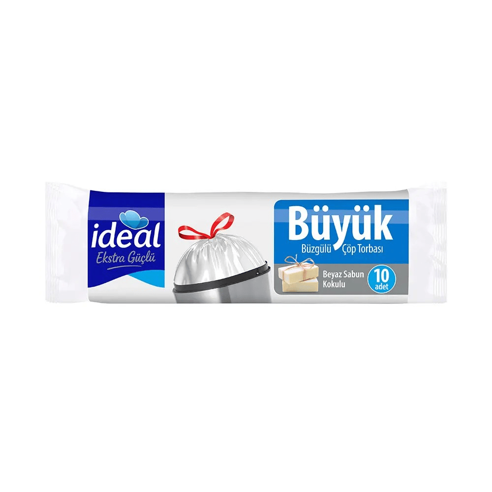 KOROPLAST İDEAL ÇÖP TORBASI BÜYÜK 65x67 BÜZGÜLÜ BEYAZ SABUN KOKULU 10 LU ST01600242